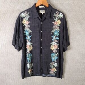 Campia Shirt Mens XL Black‎ Floral Print Short Sleeve Button Up Shirt Rayon